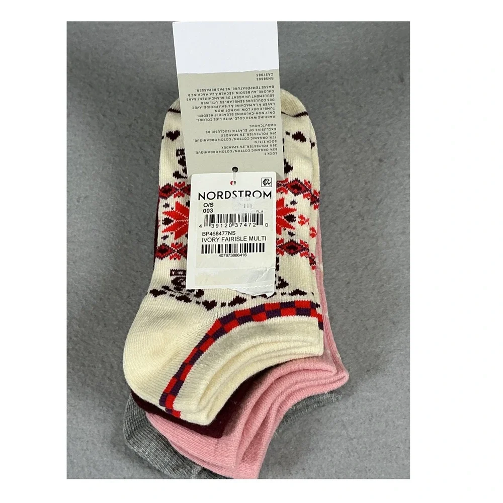 BP by Nordstrom 4 Pair No Show Socks One Size Organic Cotton Fair Isle NWT